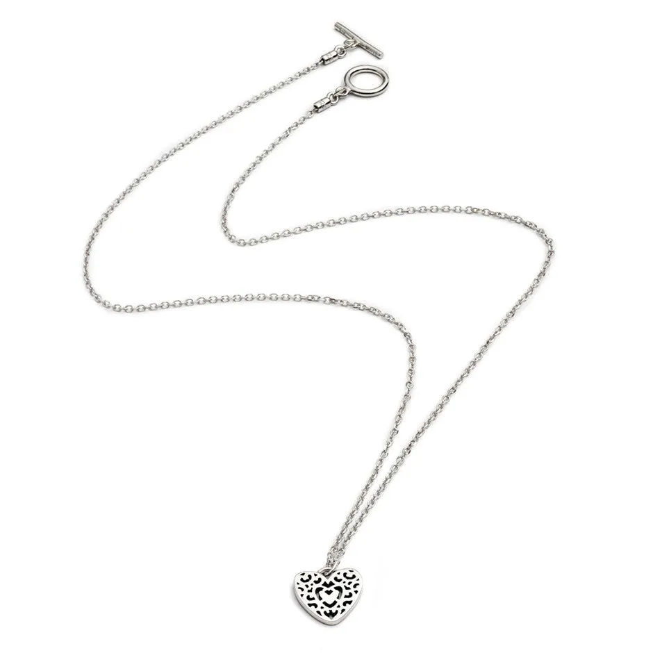 70%  DISCOUNT  Ladies / Girls 925 Sterling Silver Filigree Heart  Charm Stacking Pendant Necklace