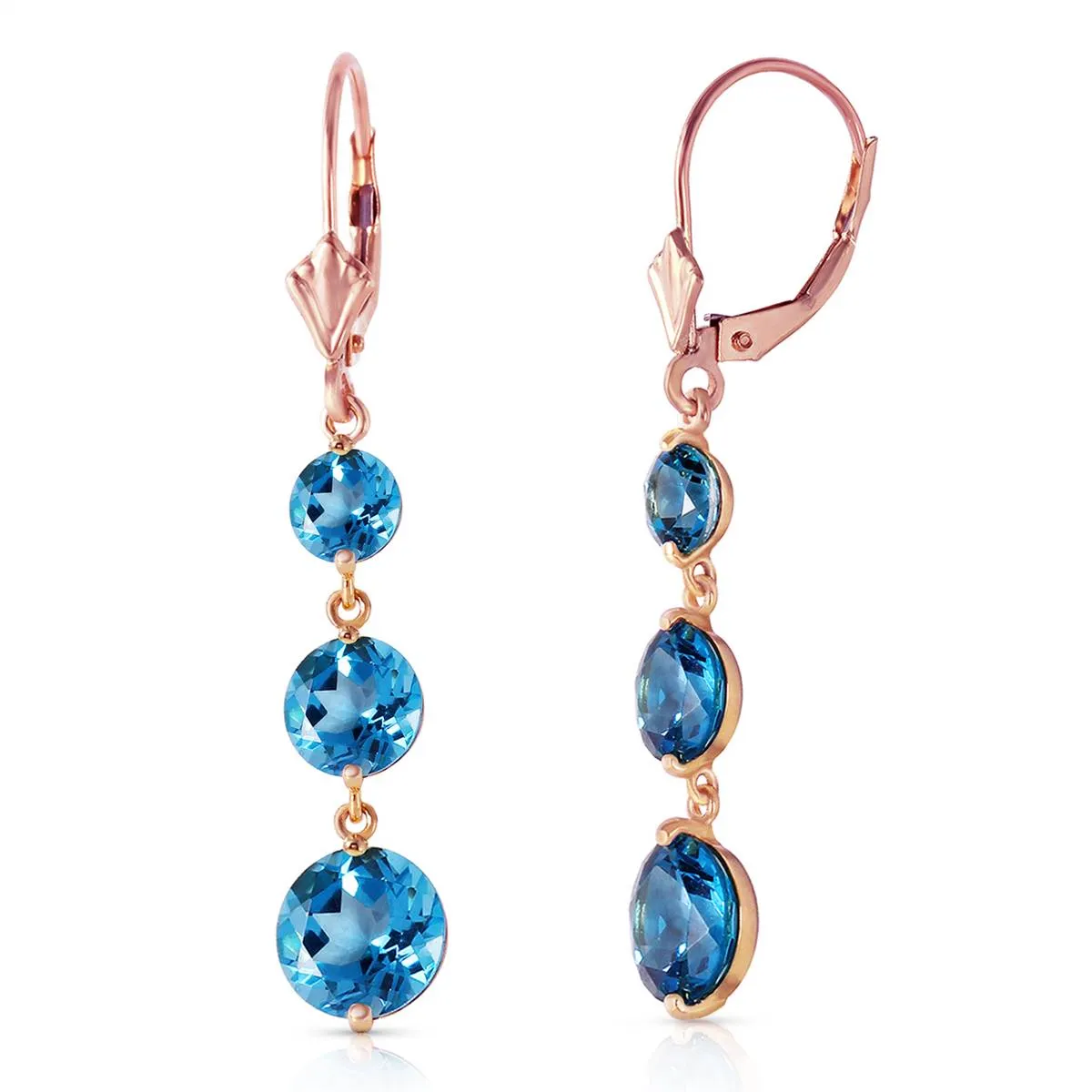 7.2 Carat 14K Solid Rose Gold Drop Earrings Round Blue Topaz