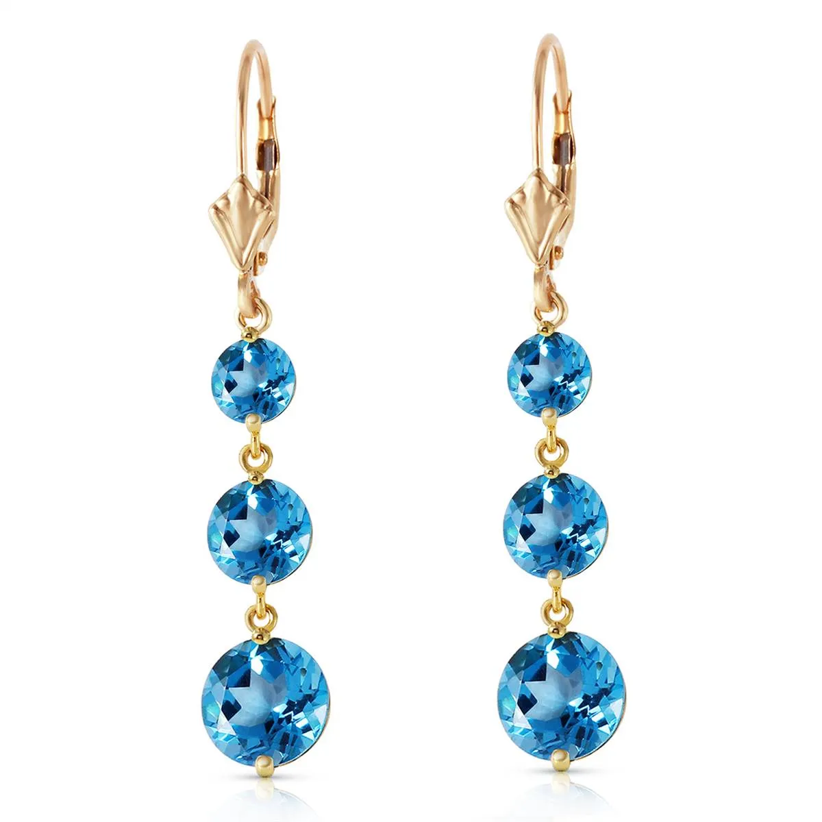 7.2 Carat 14K Solid Yellow Gold Rainfall Blue Topaz Earrings