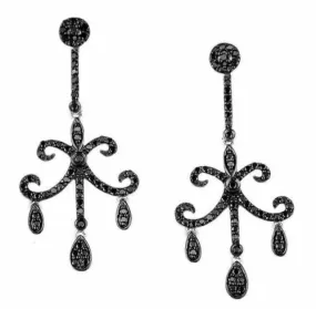 .86CT BLACK DIAMOND 14KT WHITE GOLD 3D LEUR DE LIS CHANDELIER HANGING EARRINGS