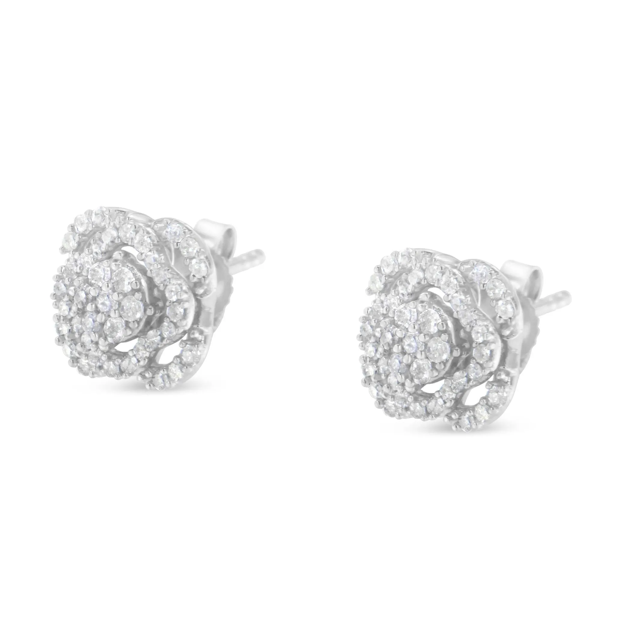 .925 Sterling Silver 1/2 cttw Round-cut Diamond Floral Cluster and Halo Stud Earring (I-J Color, I3 Clarity)