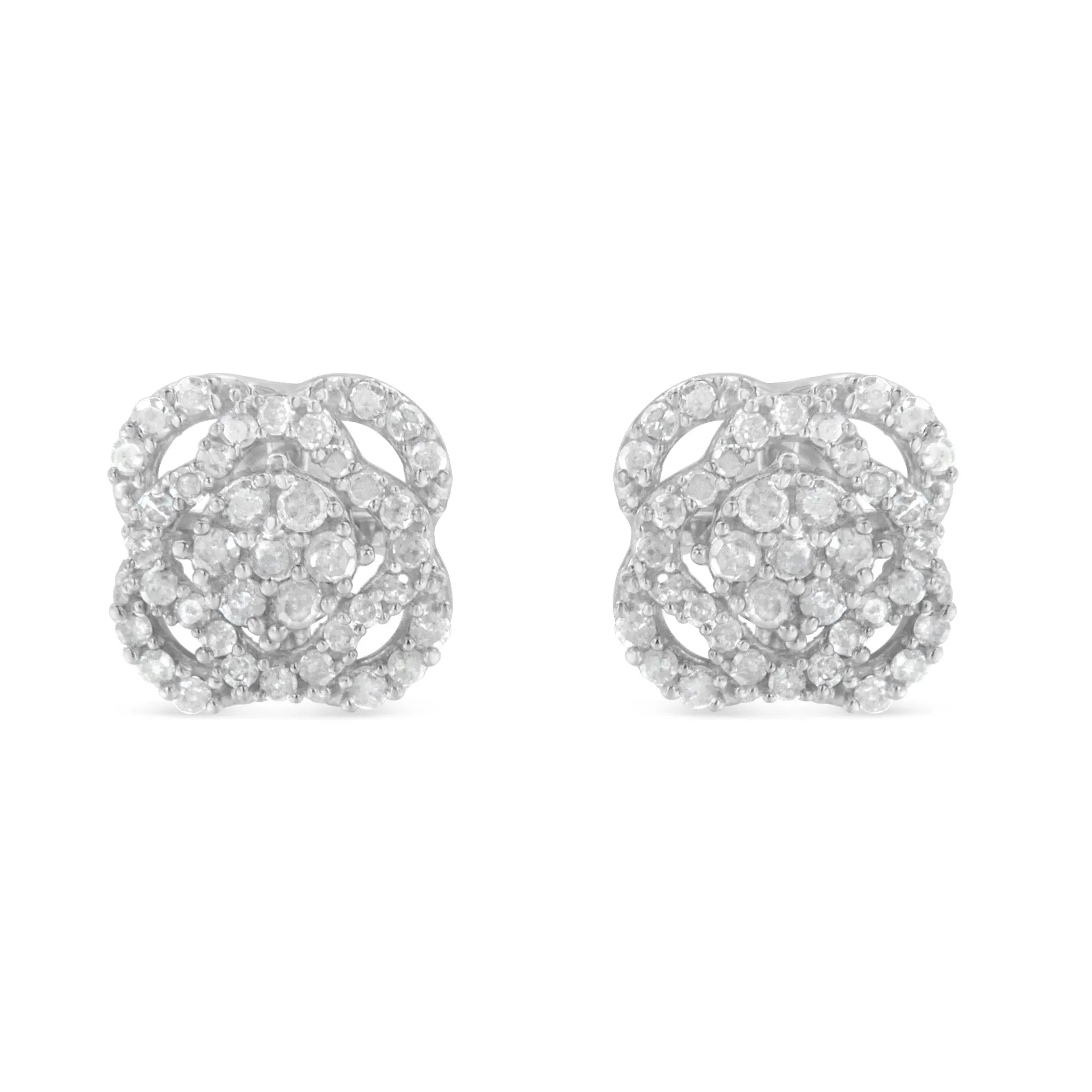 .925 Sterling Silver 1/2 cttw Round-cut Diamond Floral Cluster and Halo Stud Earring (I-J Color, I3 Clarity)