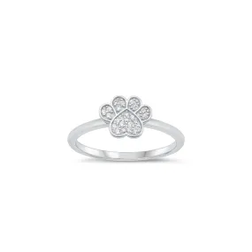 925 Sterling Silver Dog Paw Print Ring with Cubic Zirconia.  Stackable Ring For Dog Lovers.