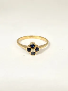 9ct Gold, Vintage, Sapphire and Diamond Quatrefoil Ring