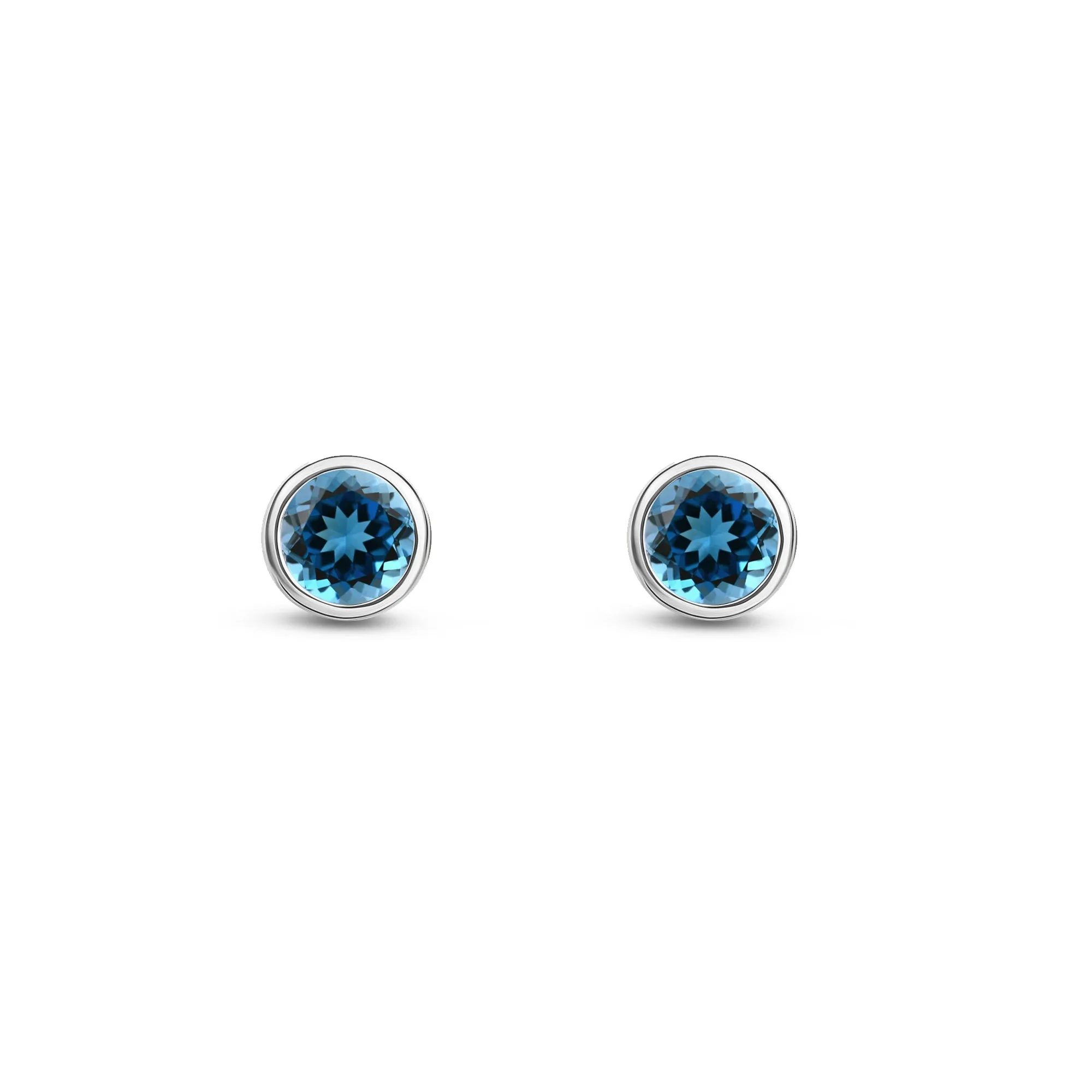 9ct White Gold 3mm London Blue Topaz Rubover Stud Earrings 0.27ct