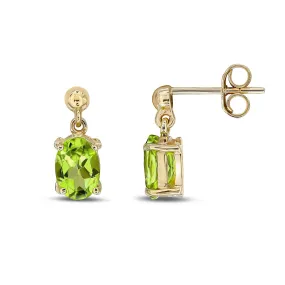 9ct Yellow Gold Oval Peridot Claw Drop Earrings 1.68ct