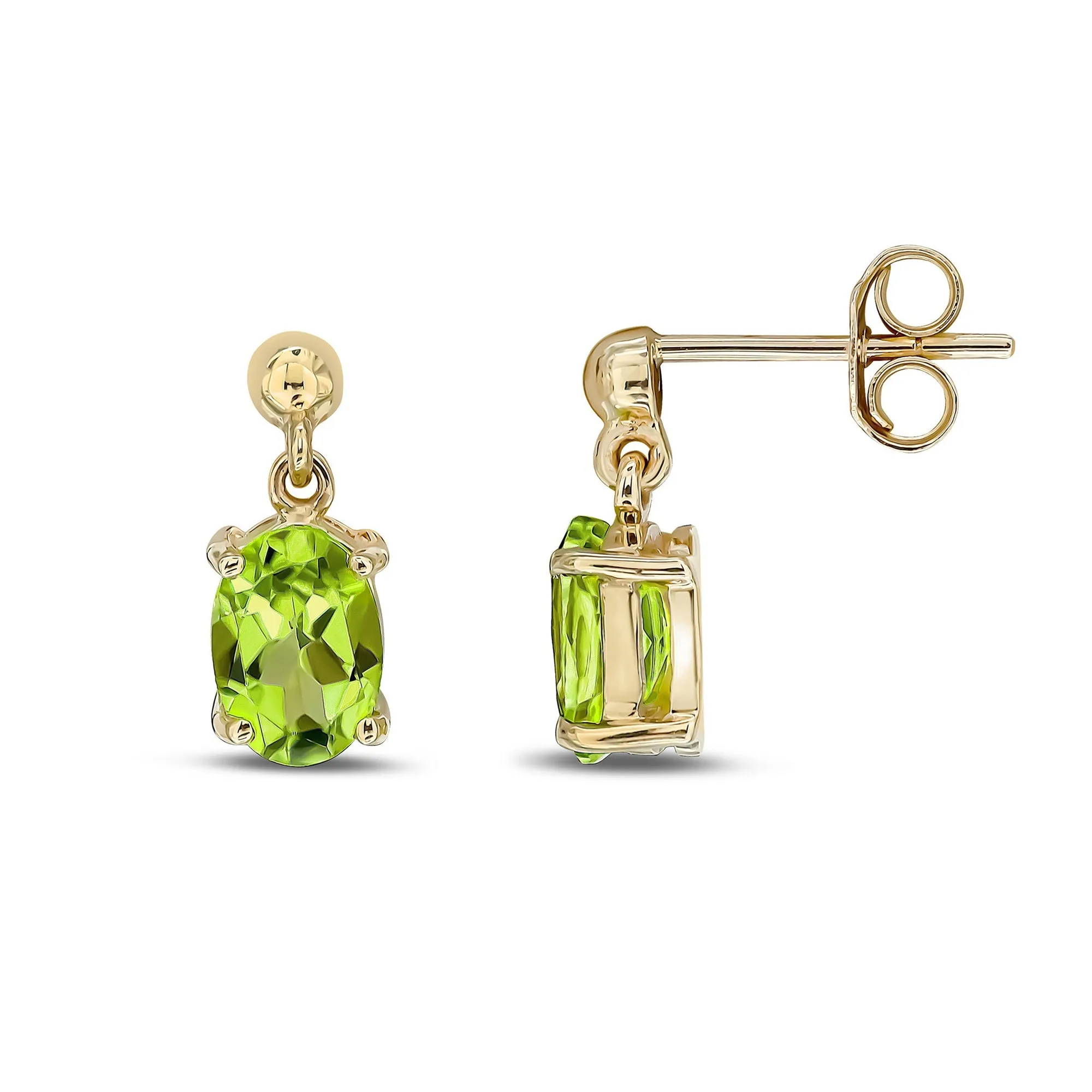 9ct Yellow Gold Oval Peridot Claw Drop Earrings 1.68ct