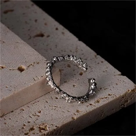 Adjustable Fine Silver Bean Textured Band Ring