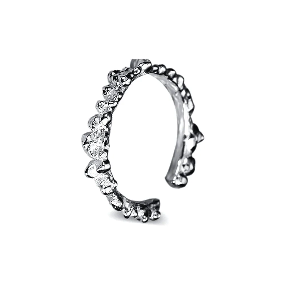 Adjustable Fine Silver Bean Textured Band Ring