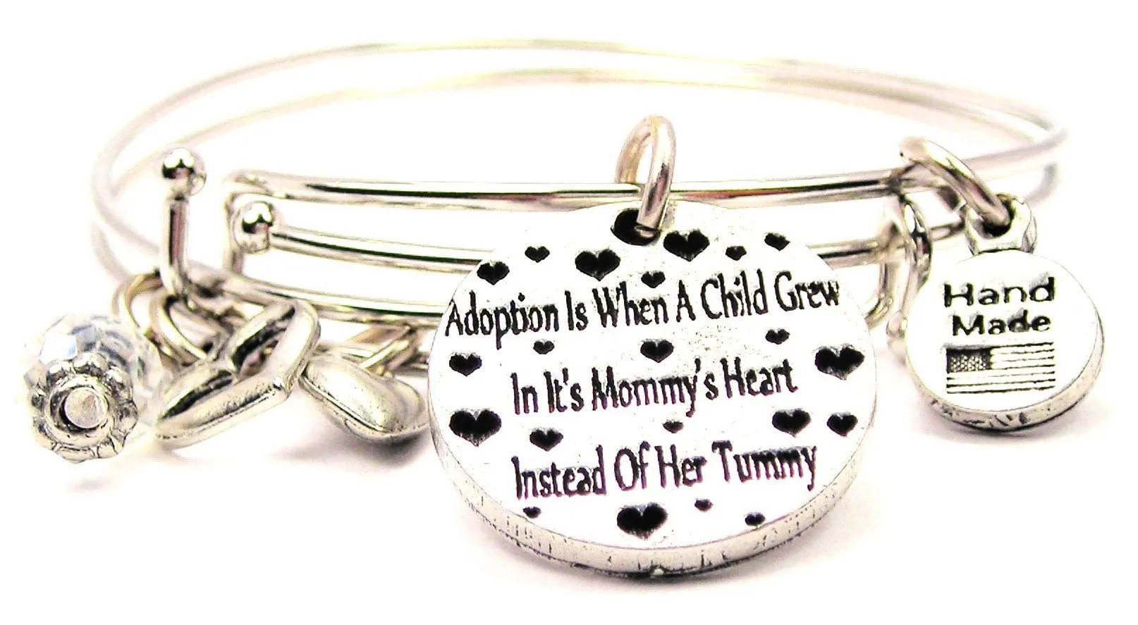 Adoption Is When A Child Grew In It's Mommy's Heart Instead Of Her Tummy Expandable Bangle Bracelet Set