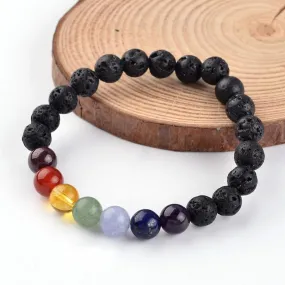 Adult's Chakra Natural Lava Beaded Stretch Bracelet