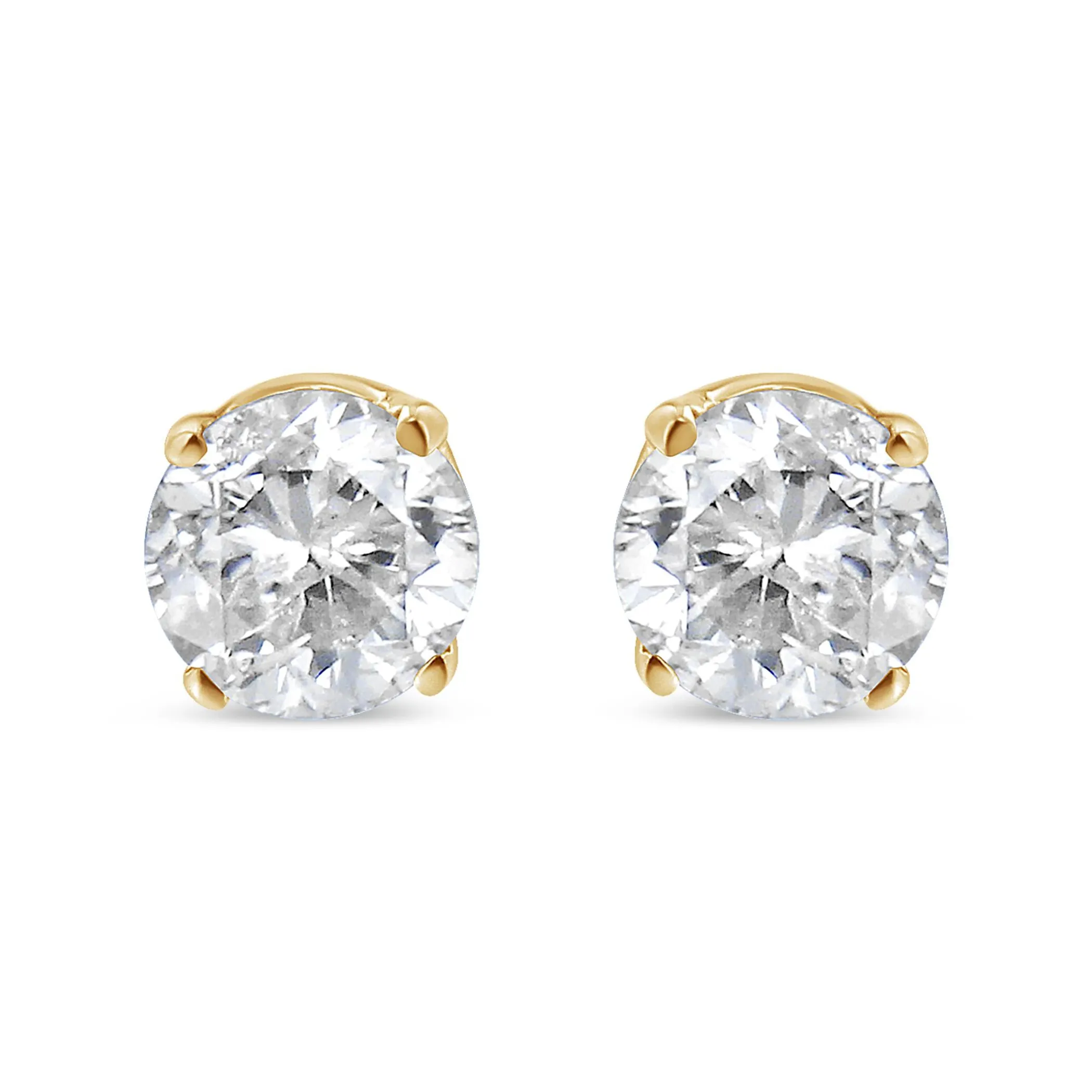 AGS Certified 1/2 Cttw Round Brilliant-Cut Diamond 14K Yellow Gold Classic 4-Prong Solitaire Stud Earrings (J-K Color, I1-I2 Clarity)