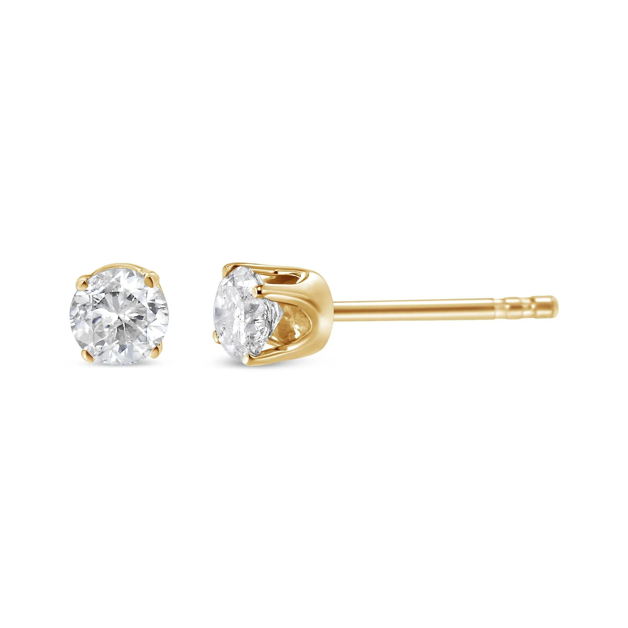 AGS Certified 1/2 Cttw Round Brilliant-Cut Diamond 14K Yellow Gold Classic 4-Prong Solitaire Stud Earrings (J-K Color, I1-I2 Clarity)