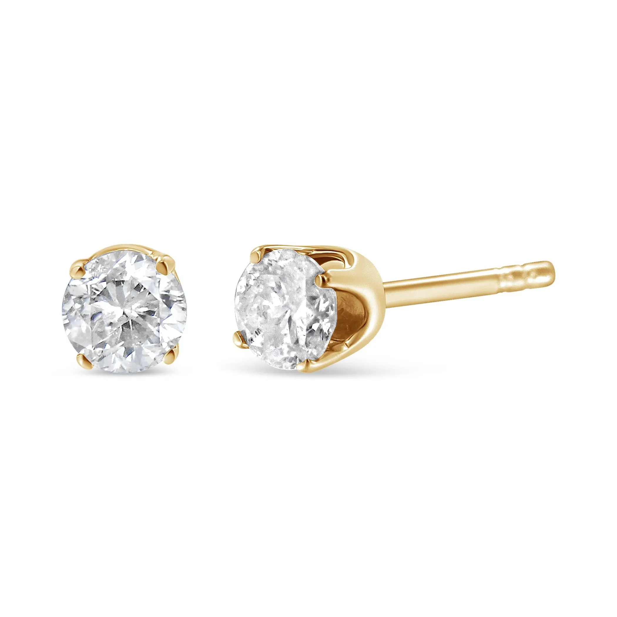 AGS Certified 1/2 Cttw Round Brilliant-Cut Diamond 14K Yellow Gold Classic 4-Prong Solitaire Stud Earrings (J-K Color, I1-I2 Clarity)