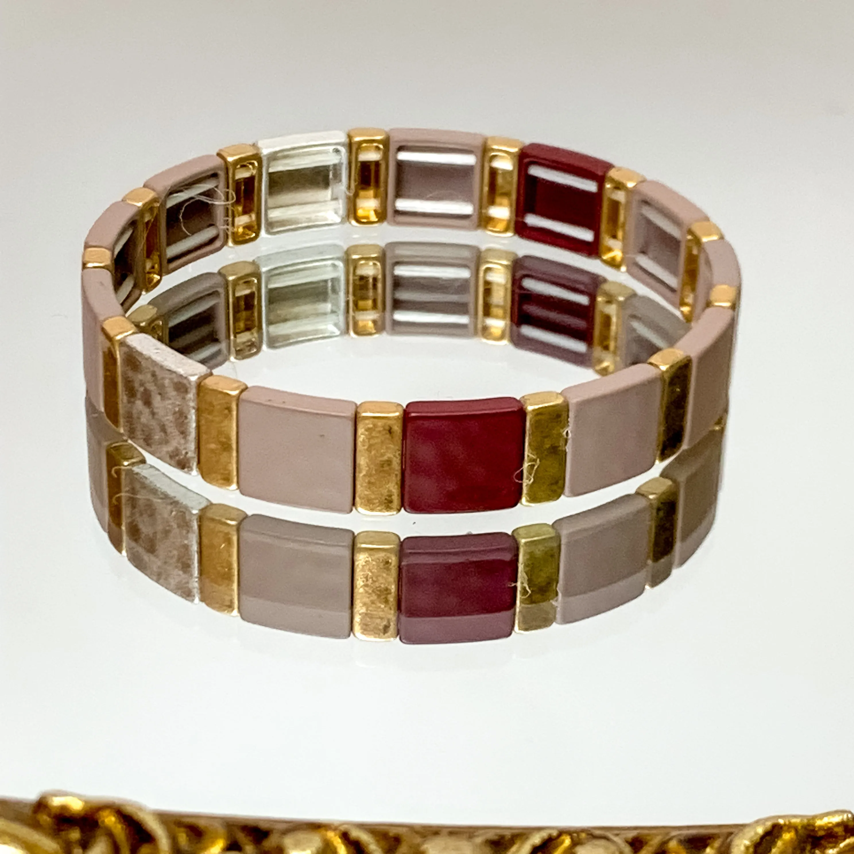 All About Matte Square Bracelet in Mauve and Maroon Mix