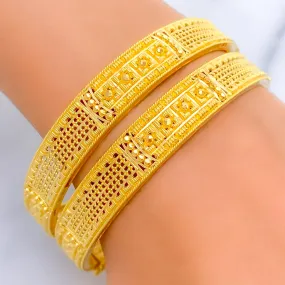 Alternating Golden Elegant 22k Gold Bangle Pair