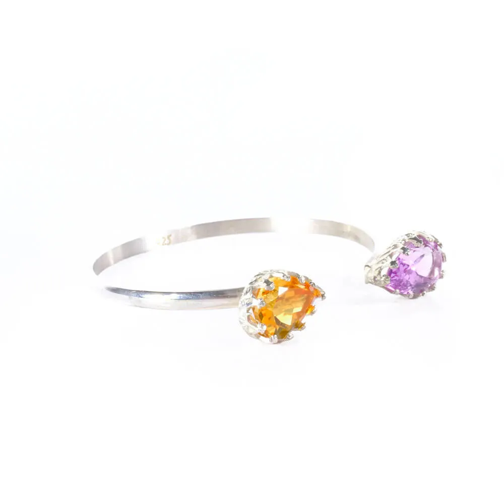 Amethyst Citrine Natural Stone Silver Cuff Bracelet SBC-025