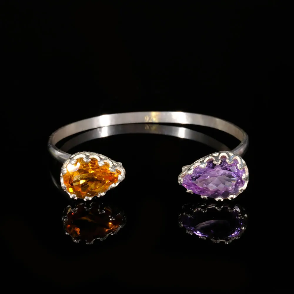 Amethyst Citrine Natural Stone Silver Cuff Bracelet SBC-025