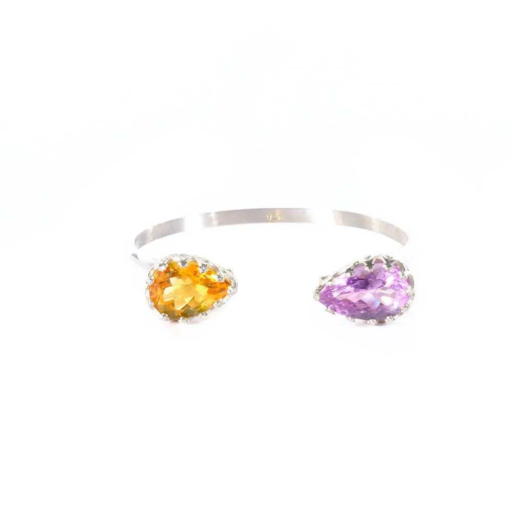 Amethyst Citrine Natural Stone Silver Cuff Bracelet SBC-025