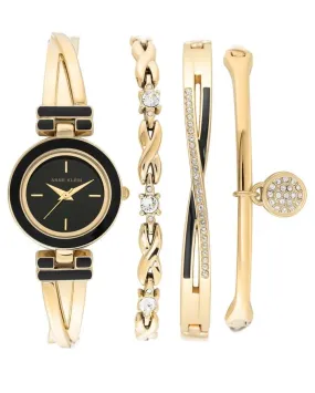 Anne Klein Quartz Black Dial Ladies Watch and Bracelet Set AK/3576BKST