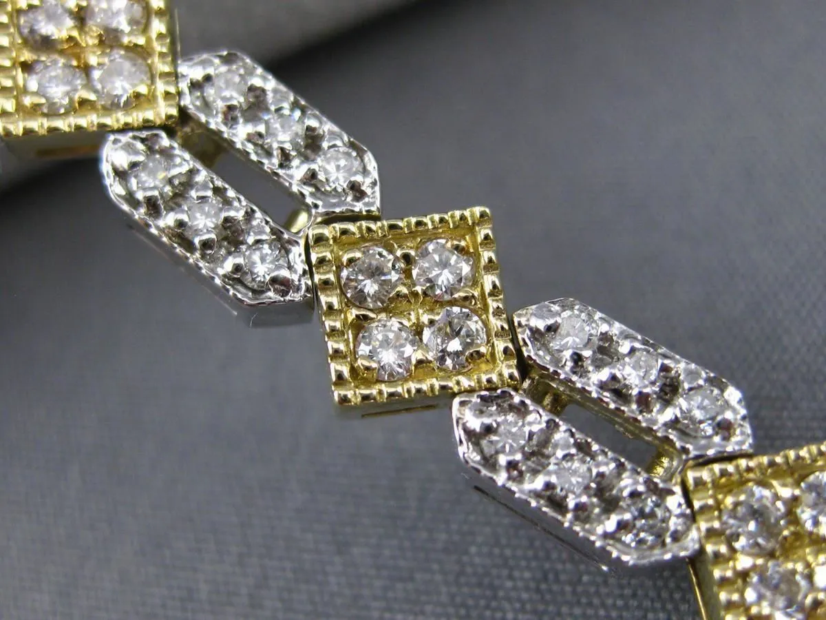 ANTIQUE 2.60CT DIAMOND 14KT TWO TONE GOLD FILIGREE SQUARE TENNIS BRACELET #11315