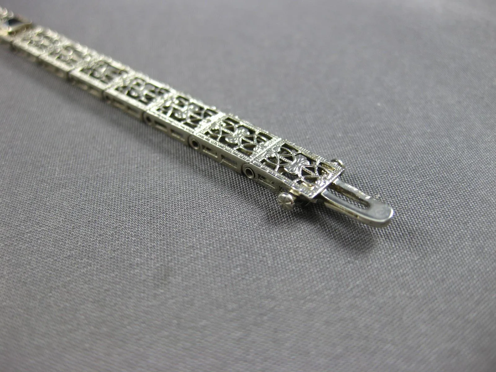 ANTIQUE .90CT AAA SAPPHIRE 14K WHITE GOLD ART DECO SQUARE TENNIS BRACELET #27816