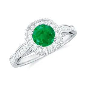 Antique Emerald Engagement Ring with Diamond