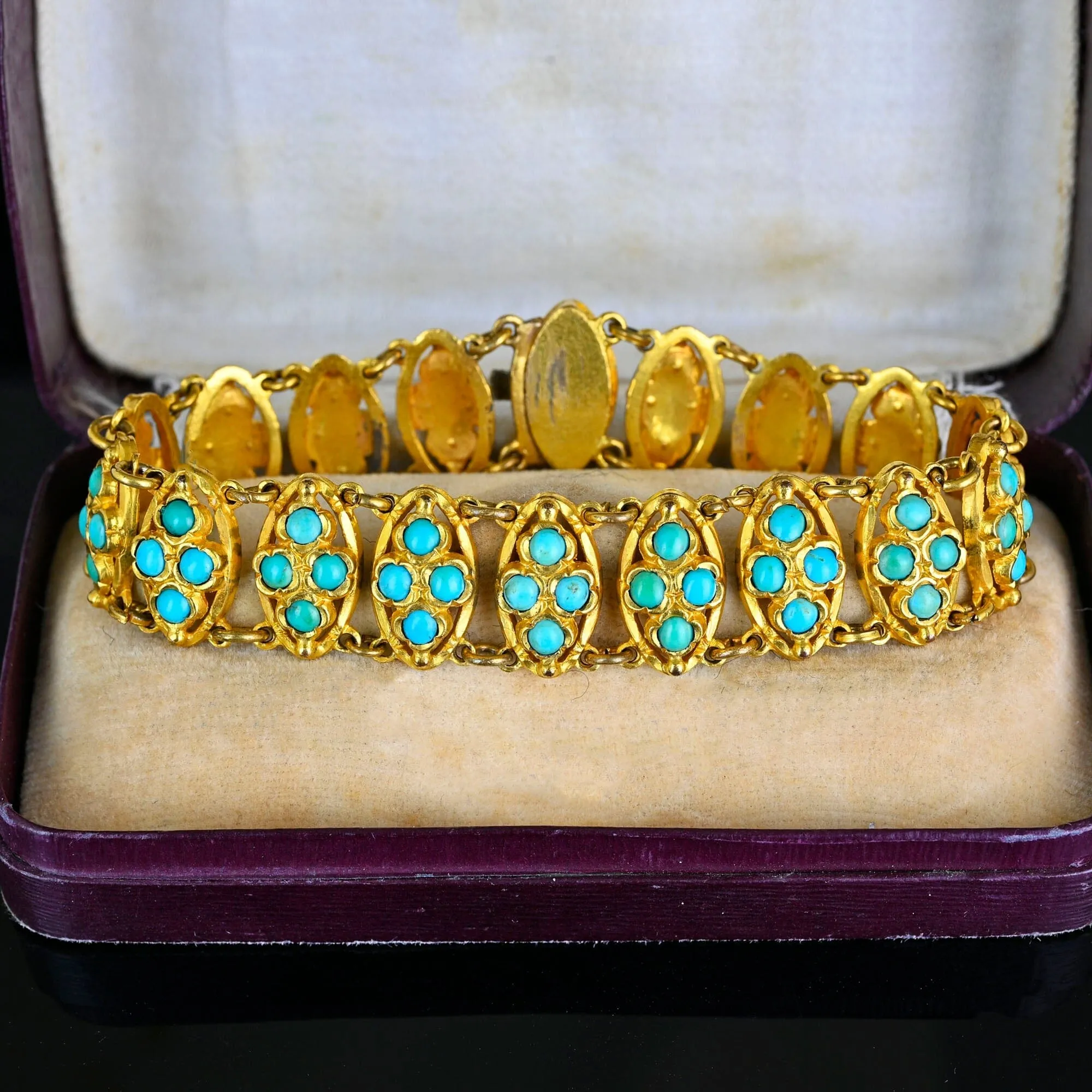 Antique Victorian Gold Gilt Filigree Turquoise Bracelet