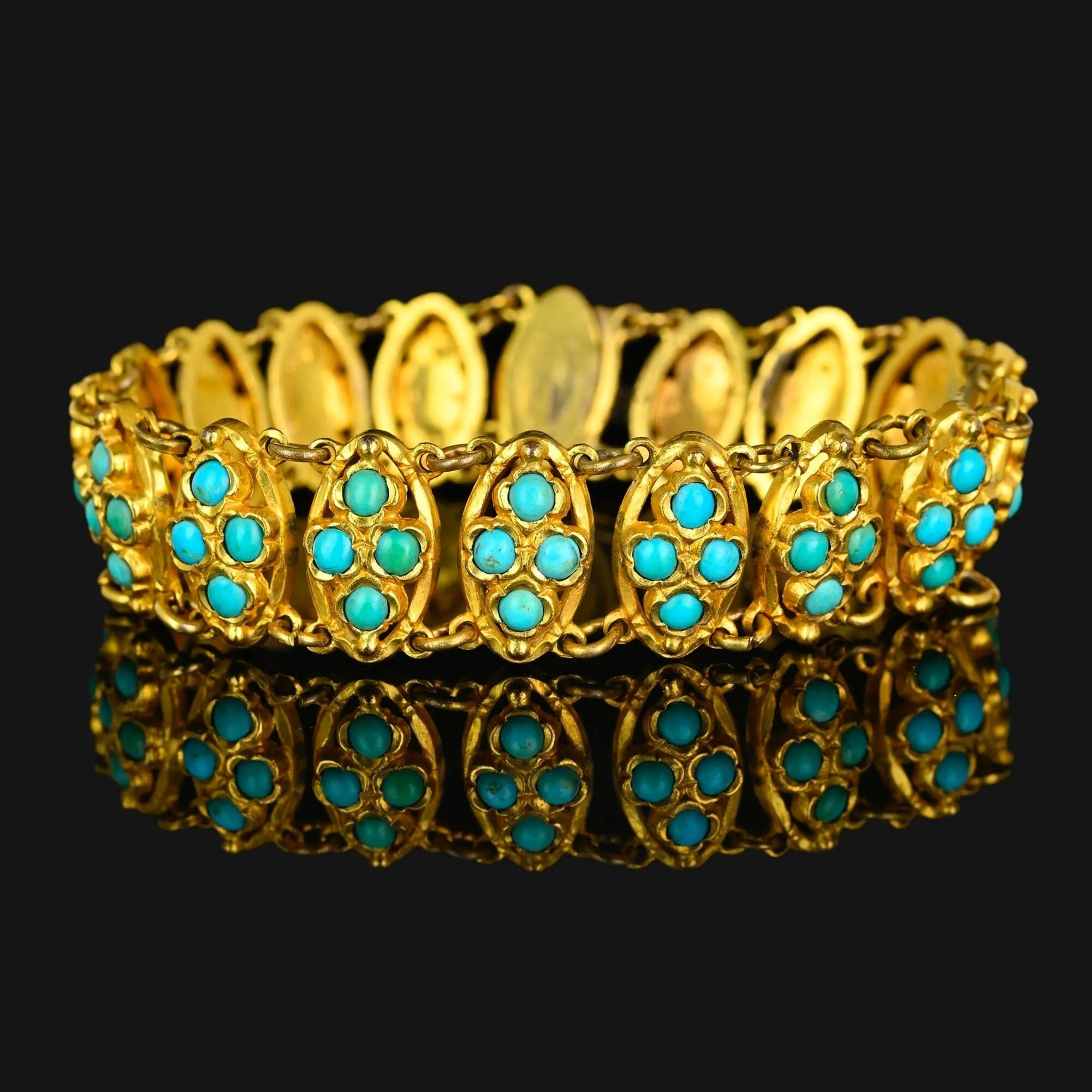 Antique Victorian Gold Gilt Filigree Turquoise Bracelet