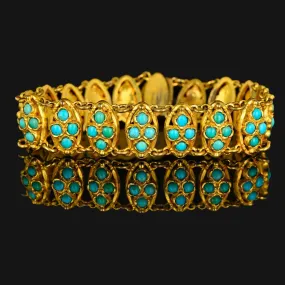 Antique Victorian Gold Gilt Filigree Turquoise Bracelet