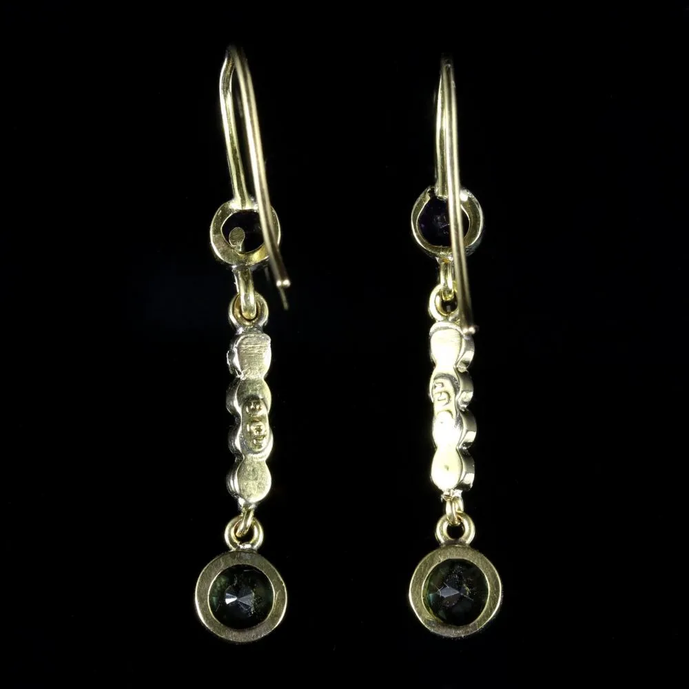 Antique Victorian Suffragette Long Earrings 15Ct Gold Circa 1900