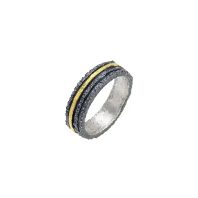 Apostolos Textured Ring in Oxidized Silver and 18k Gold