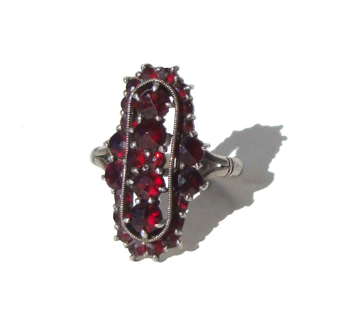 Art Deco Garnet Ring 900 Silver Rose Cut Gemstones Sz 5