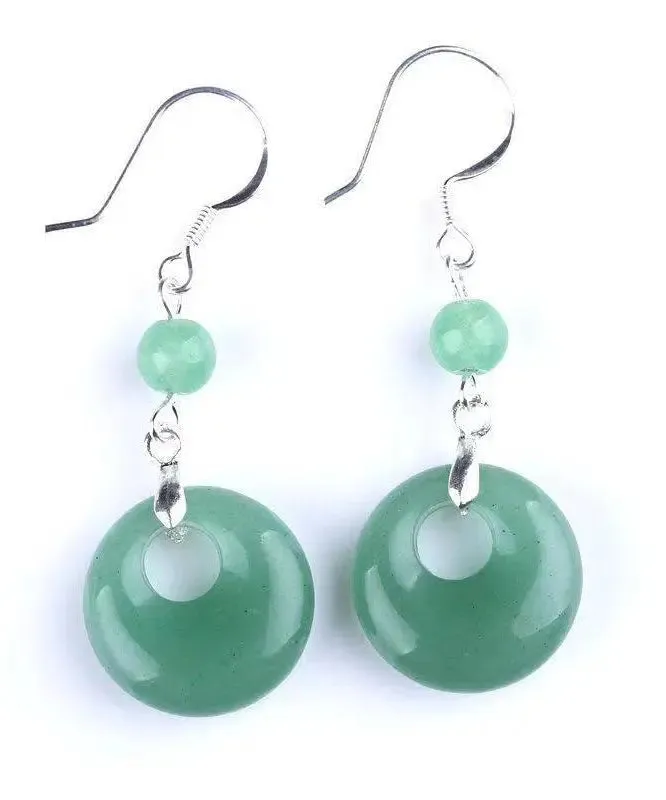 Art Green Sterling Silver Jade Safety Buckle Drop Earrings LY8555