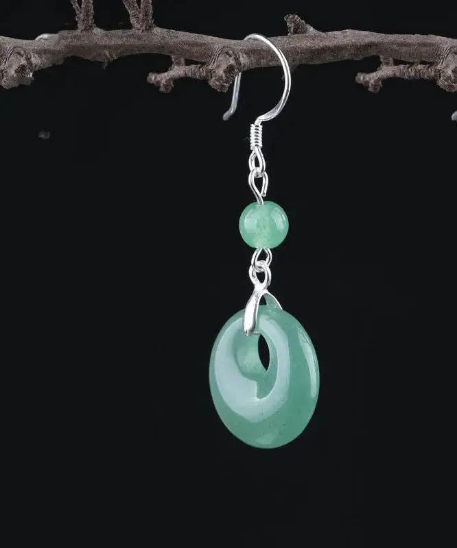 Art Green Sterling Silver Jade Safety Buckle Drop Earrings LY8555