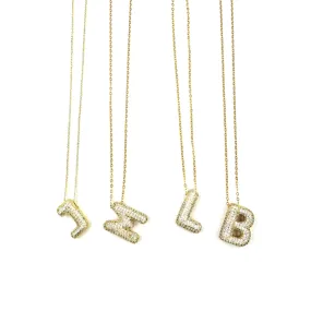 Ashley Gold Stainless Steel Gold Plated CZ Bubble Letter Pendant Necklace