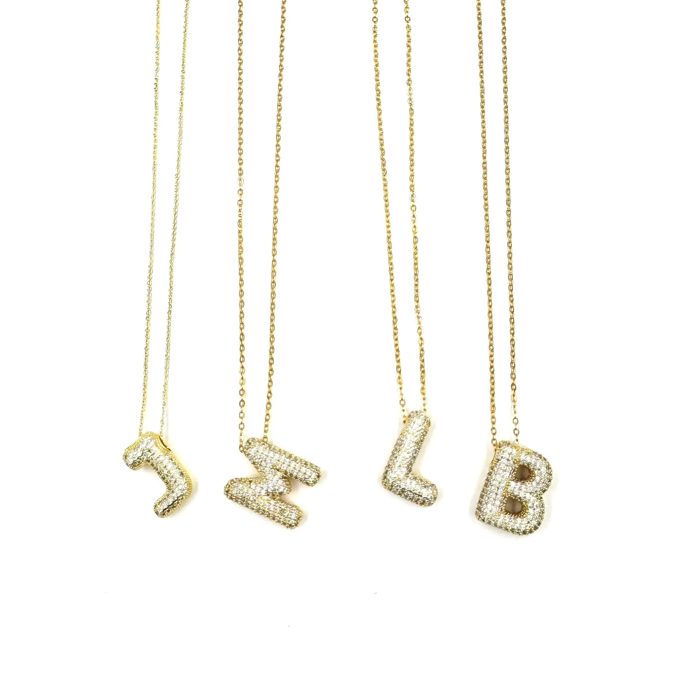 Ashley Gold Stainless Steel Gold Plated CZ Bubble Letter Pendant Necklace