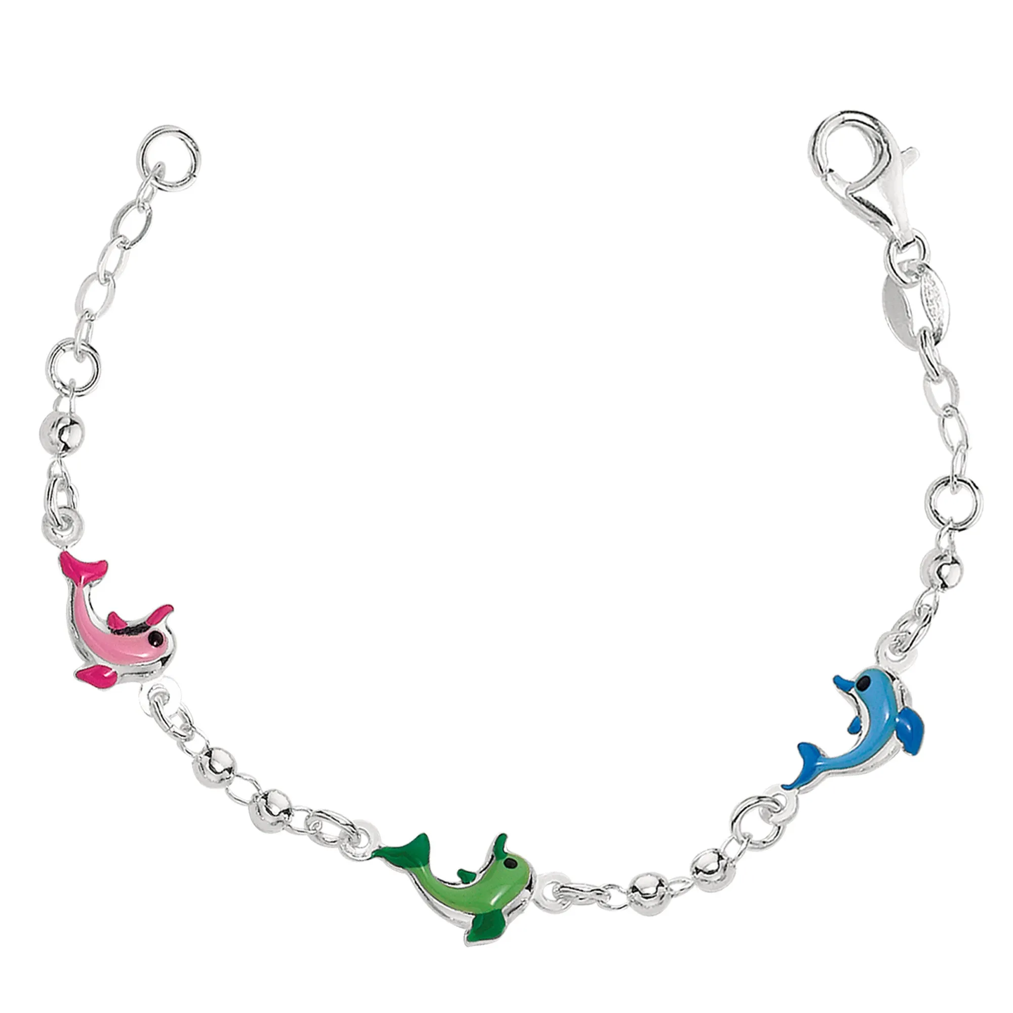 Baby Bracelet With Colorful Dolphin Charms In Sterling Silver - 6 Inches