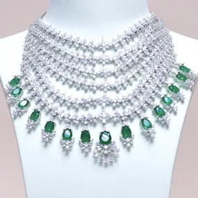 Banares Green Statement Necklace Set Designer White Gold Plated Fashion Jewelry by Jaipur Rose Indian Jewelry Online