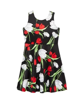 Belmont Fit and Flare Floral Dress | Black / Red