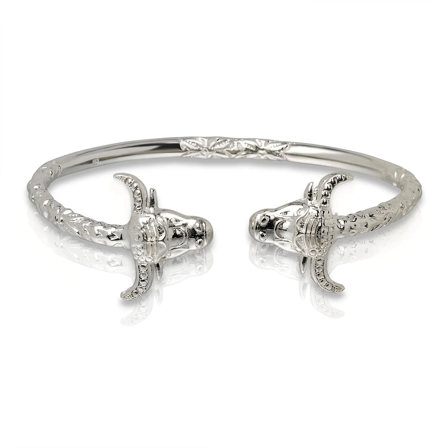 Better Jewelry Bull End .925 Sterling Silver West Indian Bangle, 1 piece