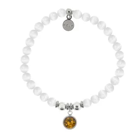 Birthstone Collection - November Citrine Crystal Charm with White Cats Eye Charity Bracelet