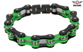 Black and Green Motorcycle Chain Bracelet with Gemstones