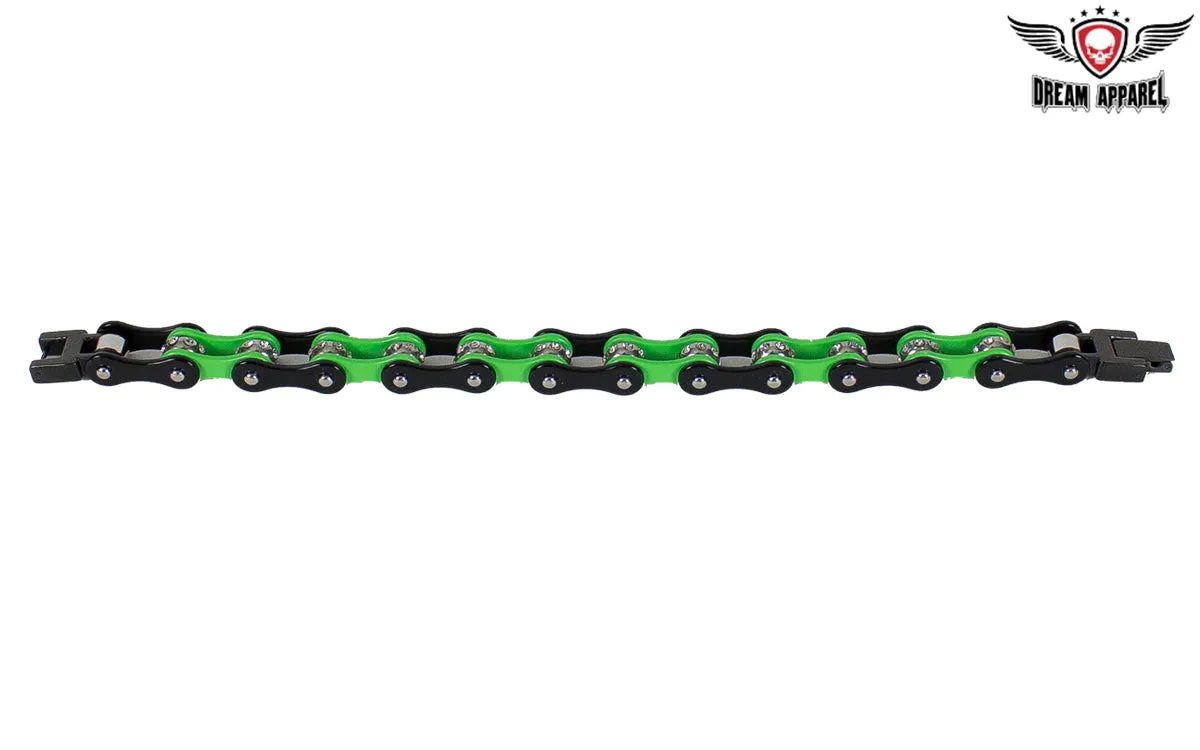 Black and Green Motorcycle Chain Bracelet with Gemstones