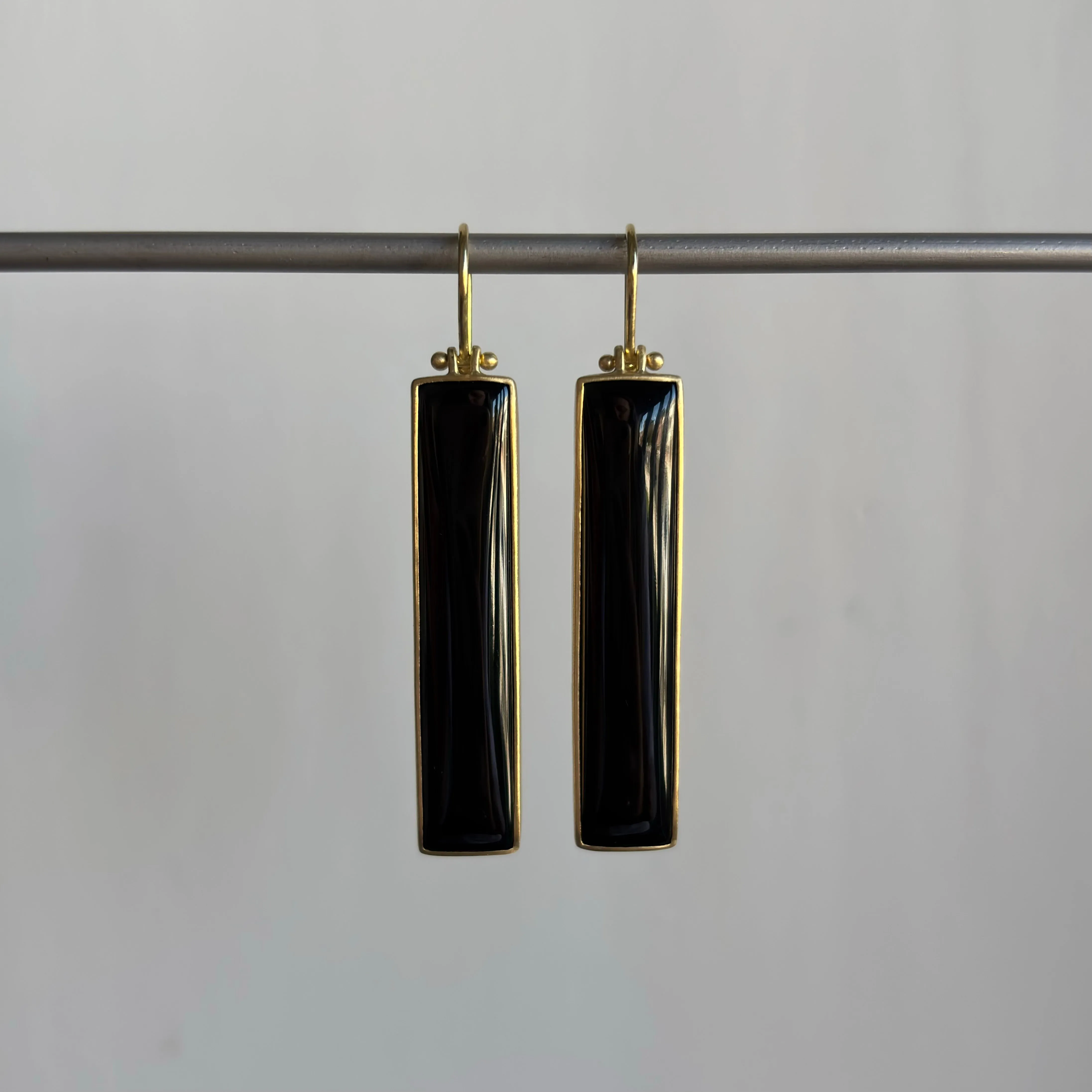 Black Nephrite Jade Elongated Rectangle Earrings