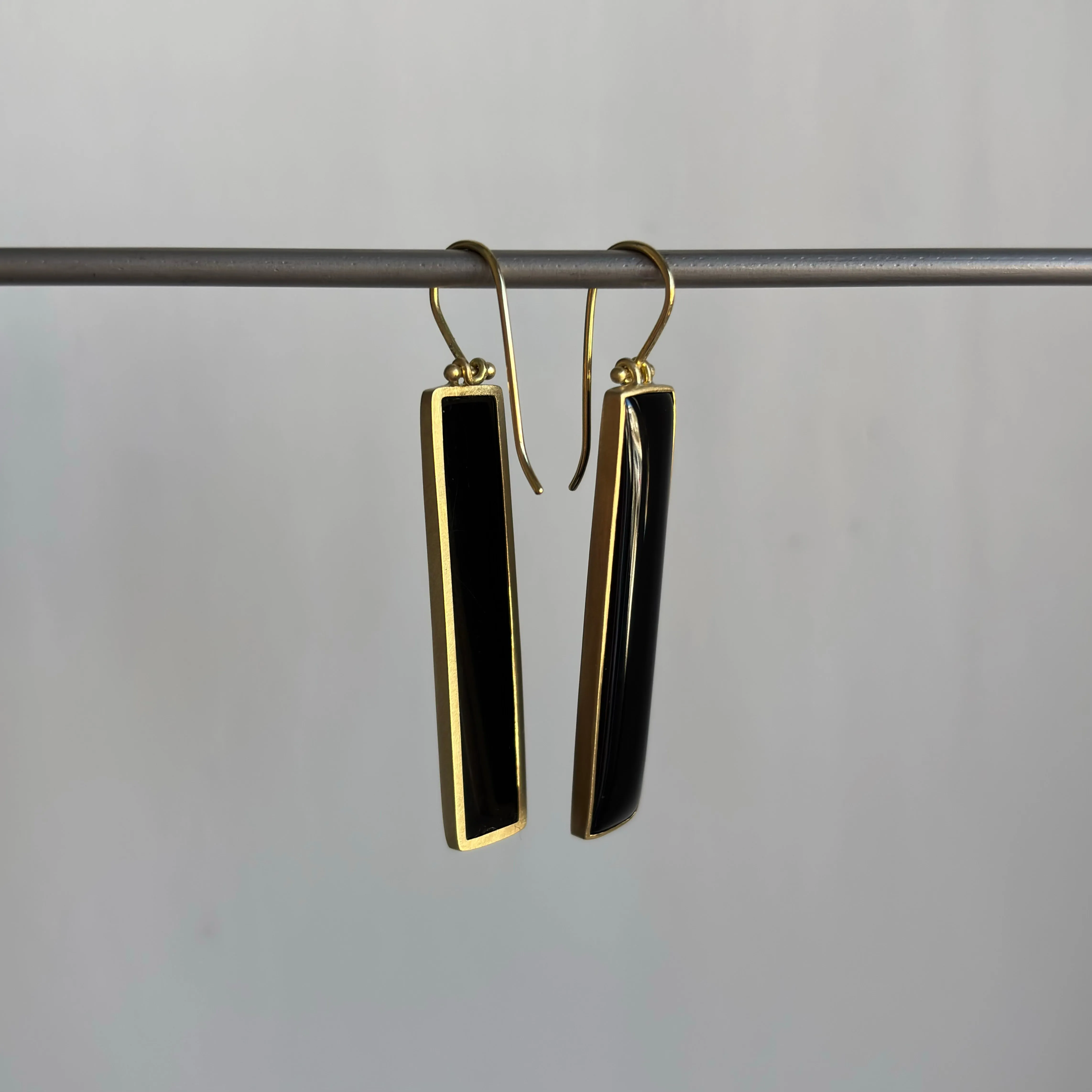 Black Nephrite Jade Elongated Rectangle Earrings