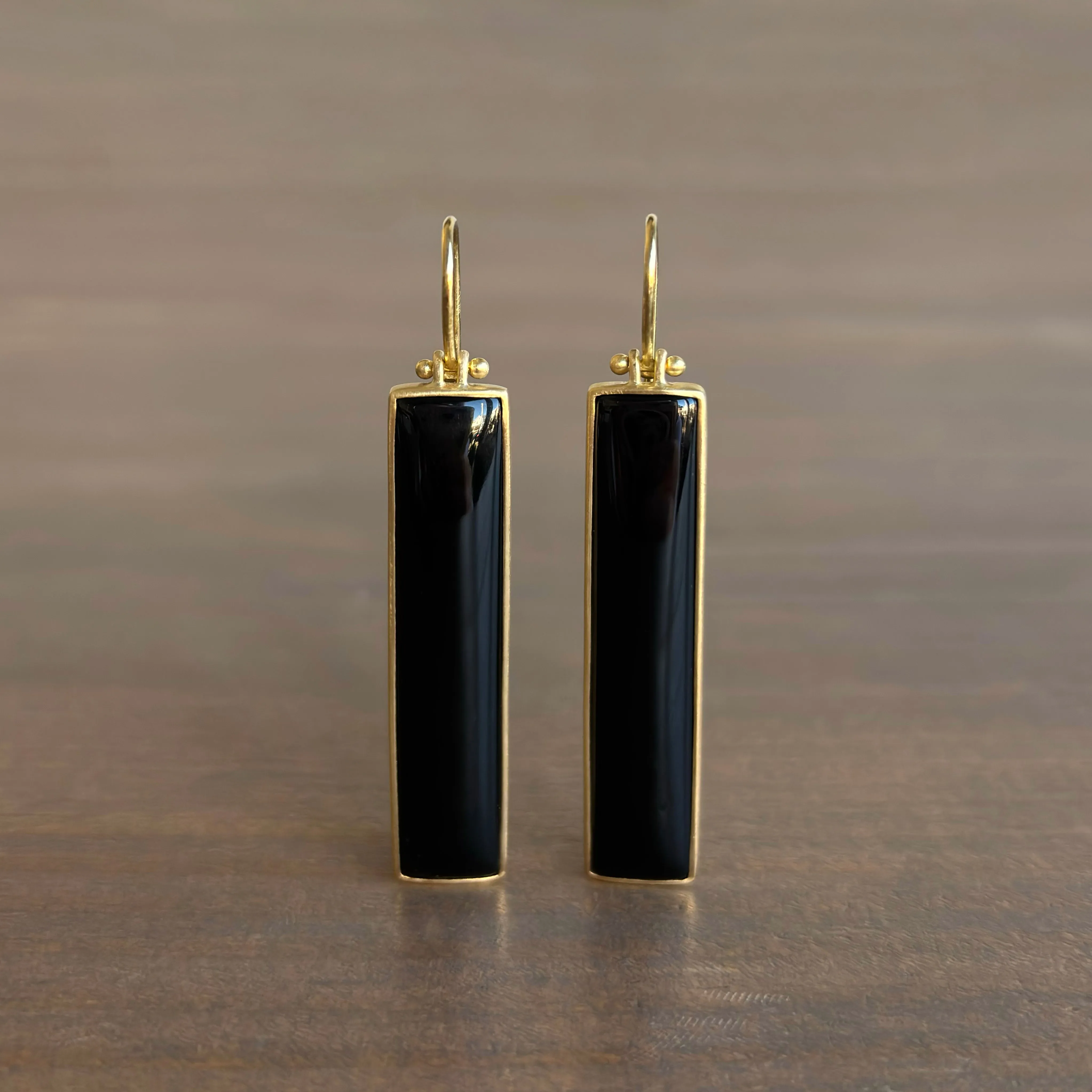 Black Nephrite Jade Elongated Rectangle Earrings