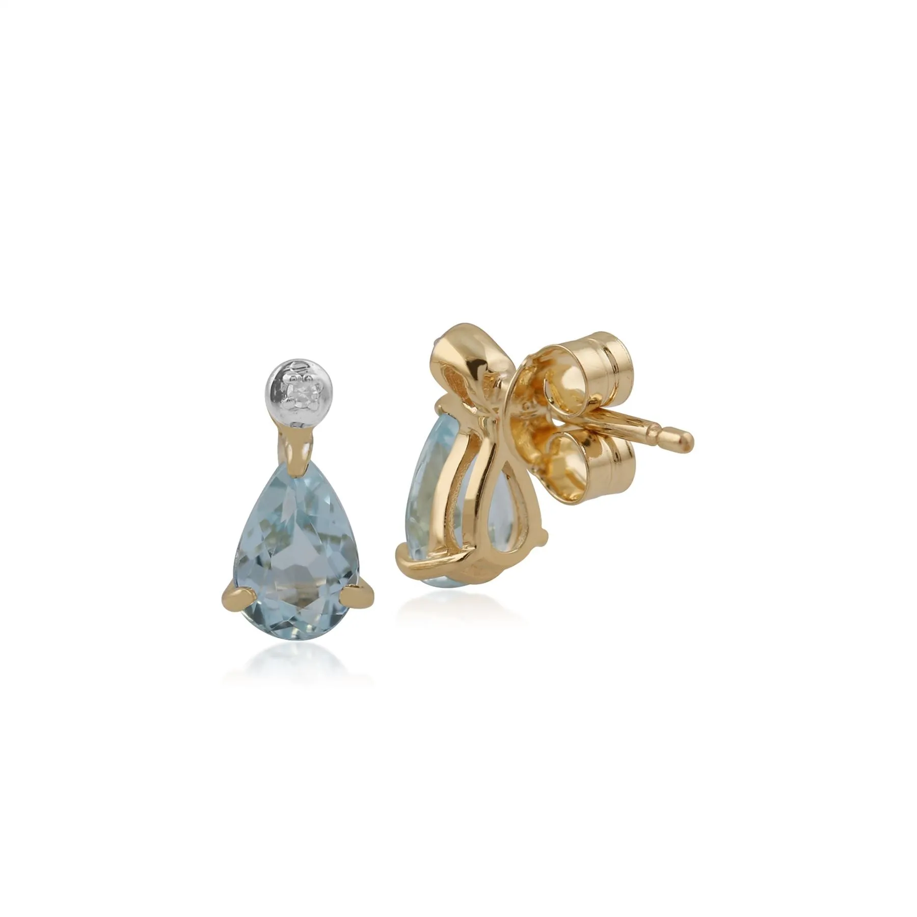 Blauer Topas Ohrringe, 9 Karat Gelbgold 1,04 CT Blue Topas & Diamant Birne Ohrstecker