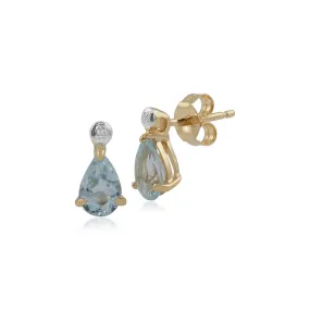 Blauer Topas Ohrringe, 9 Karat Gelbgold 1,04 CT Blue Topas & Diamant Birne Ohrstecker