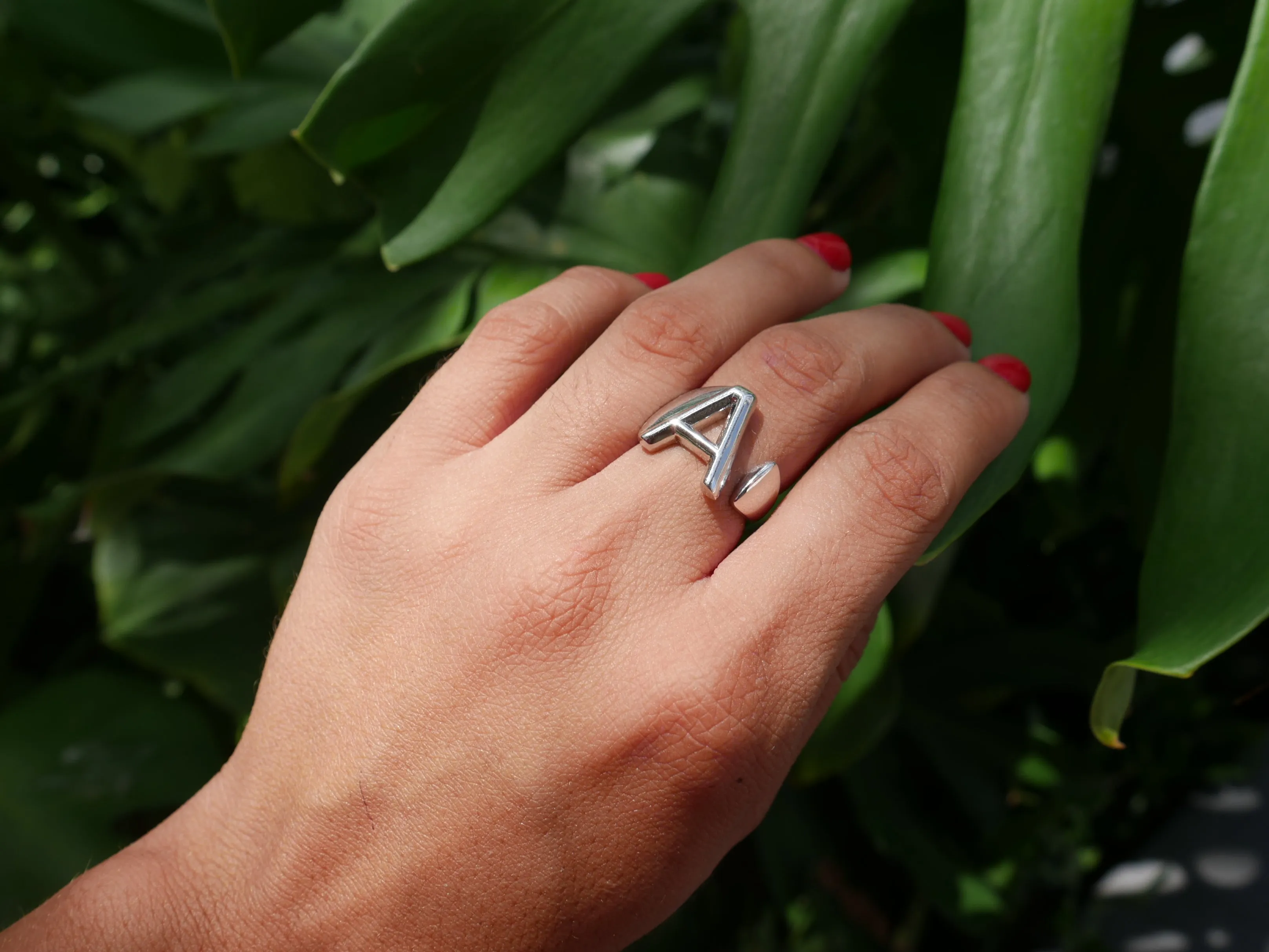 Bubble Letter Initial Adjustable Statement .925 Sterling Silver Ring